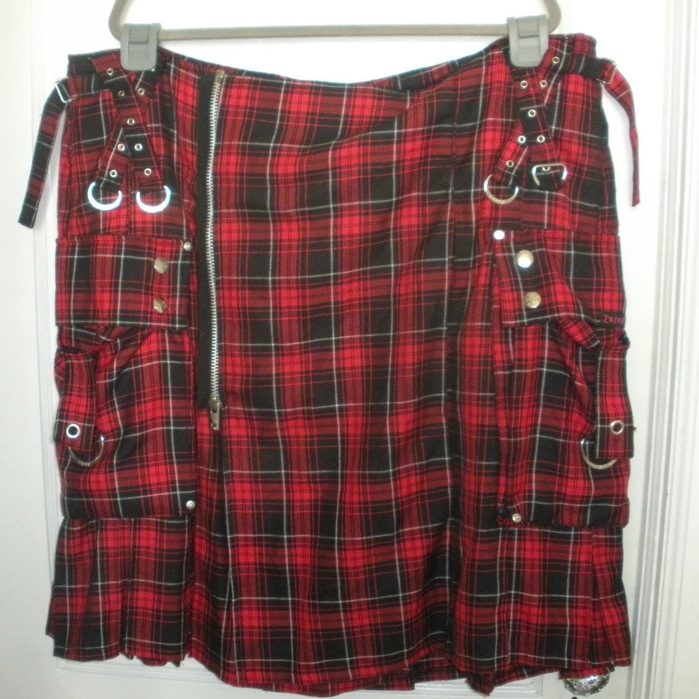 Tripp Red Plaid Men's Kilt Utility Punk Pleated
